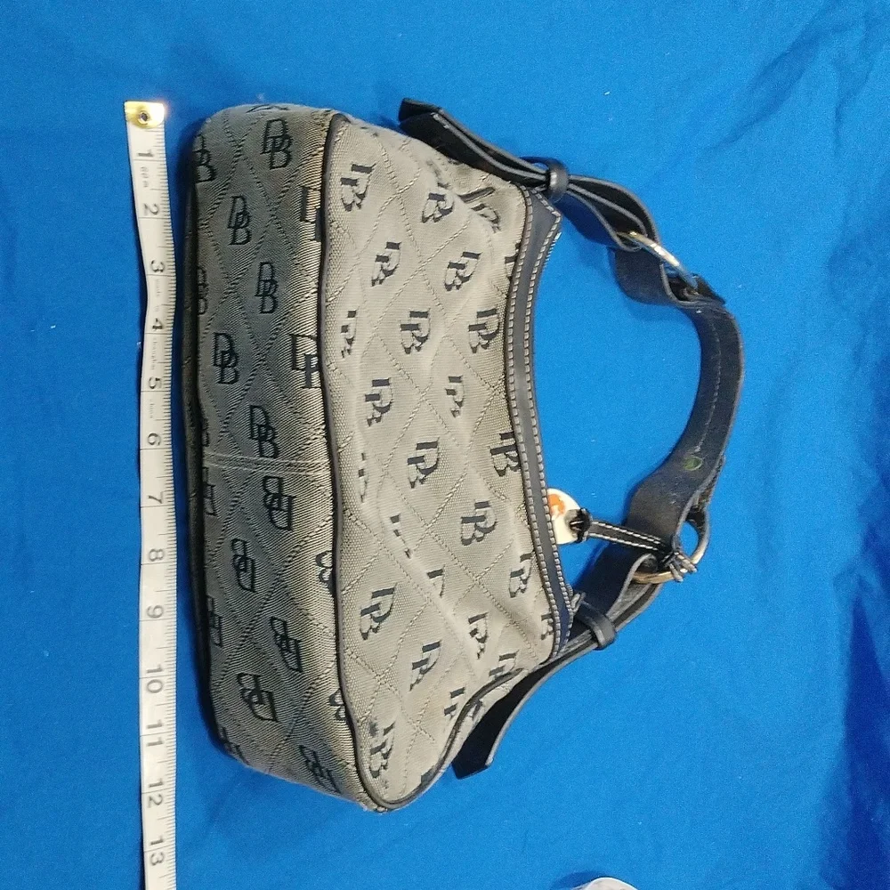 Vintage Dooney & Bourke Monogram Signature Black/Gray Canvas Leather Hobo Bag - Picture 3 of 9
